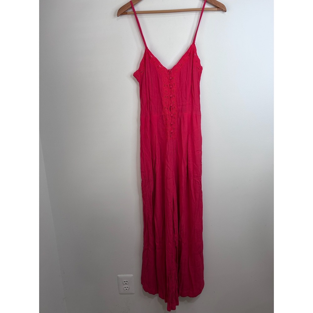 Free People Wide Leg Boho Jumpsuit Sz 6 Flowy Festival Y2K Fairy Coquette Eyelet